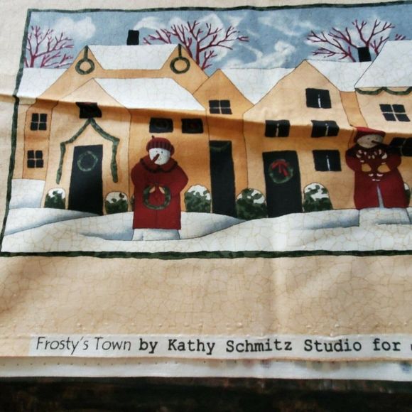 Frostys Town Fabric Panel Kathy Schmitz Moda Snowman Winter Christmas Snow Quilt - Picture 3 of 4